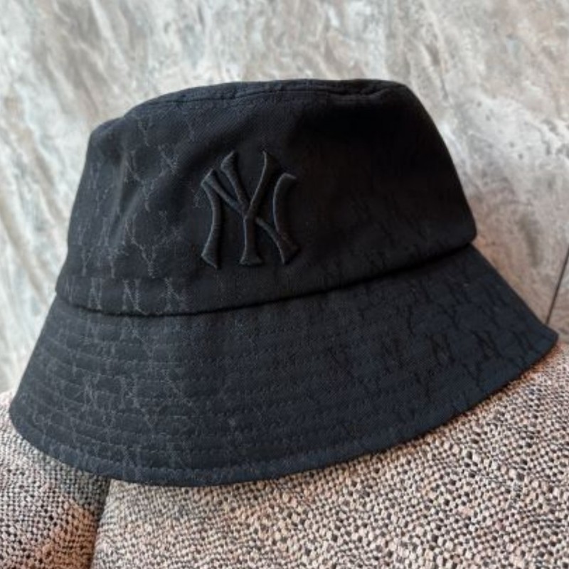 二手正品極美【MLB】黑色滿版NY刺繡漁夫帽 紐約洋基隊-0