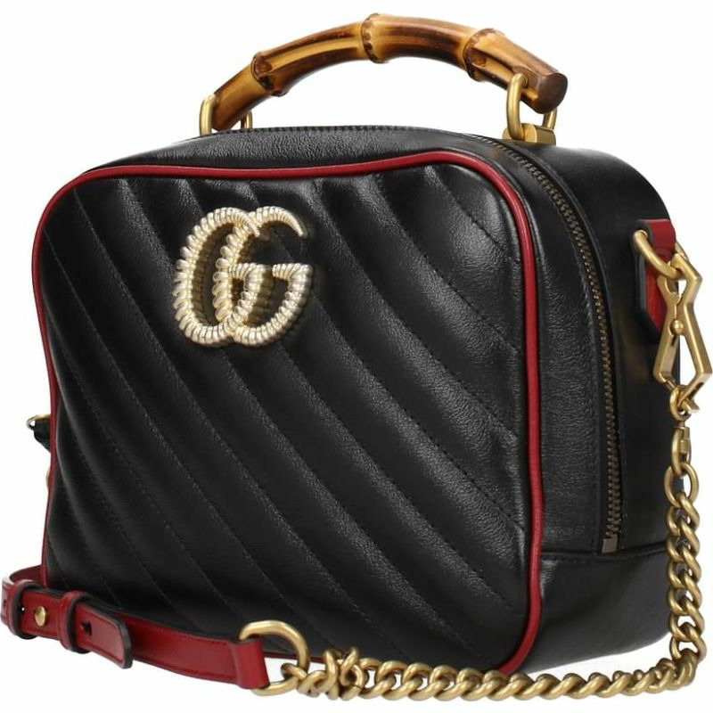 【義大利直送】全新品 Gucci 手袋女士皮革黑色紅色-1