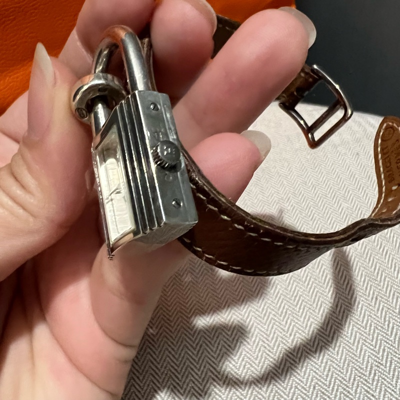 Hermes 愛馬仕 經典鎖頭KELLY凱莉錶 Gold 金棕色銀釦-2