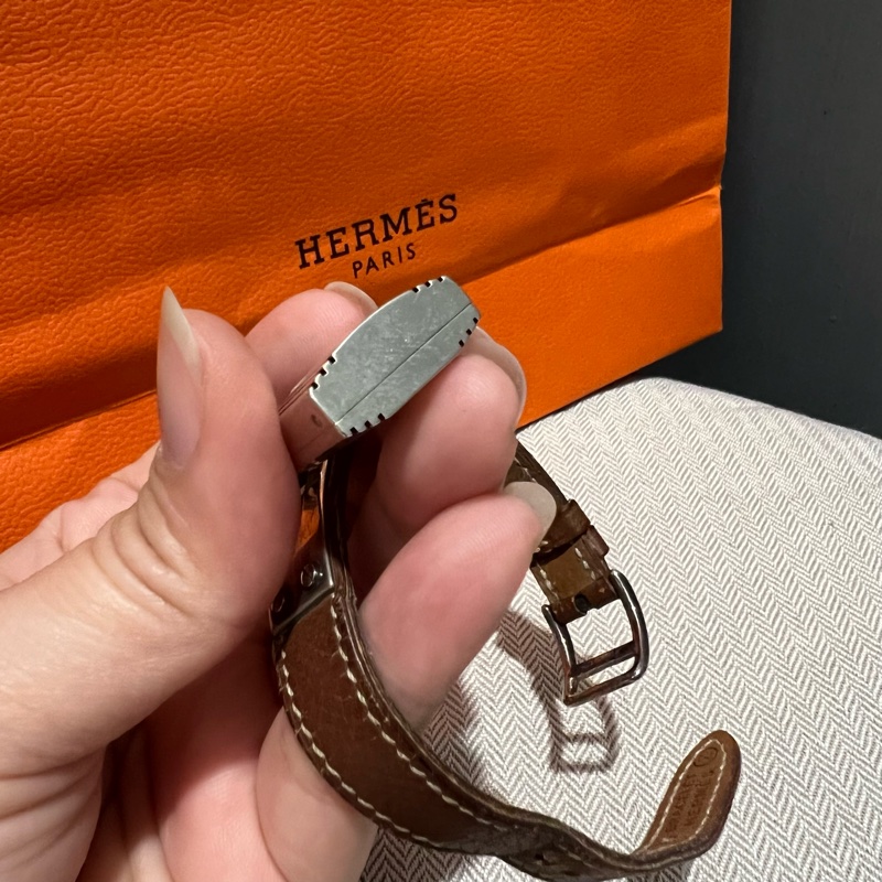 Hermes 愛馬仕 經典鎖頭KELLY凱莉錶 Gold 金棕色銀釦-4