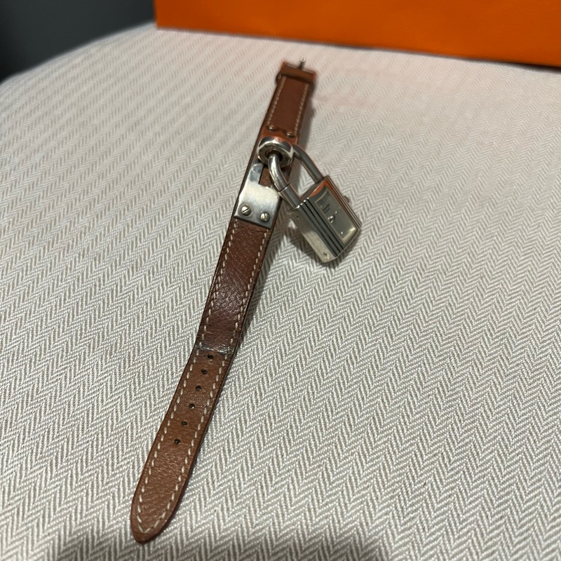 Hermes 愛馬仕 經典鎖頭KELLY凱莉錶 Gold 金棕色銀釦-5