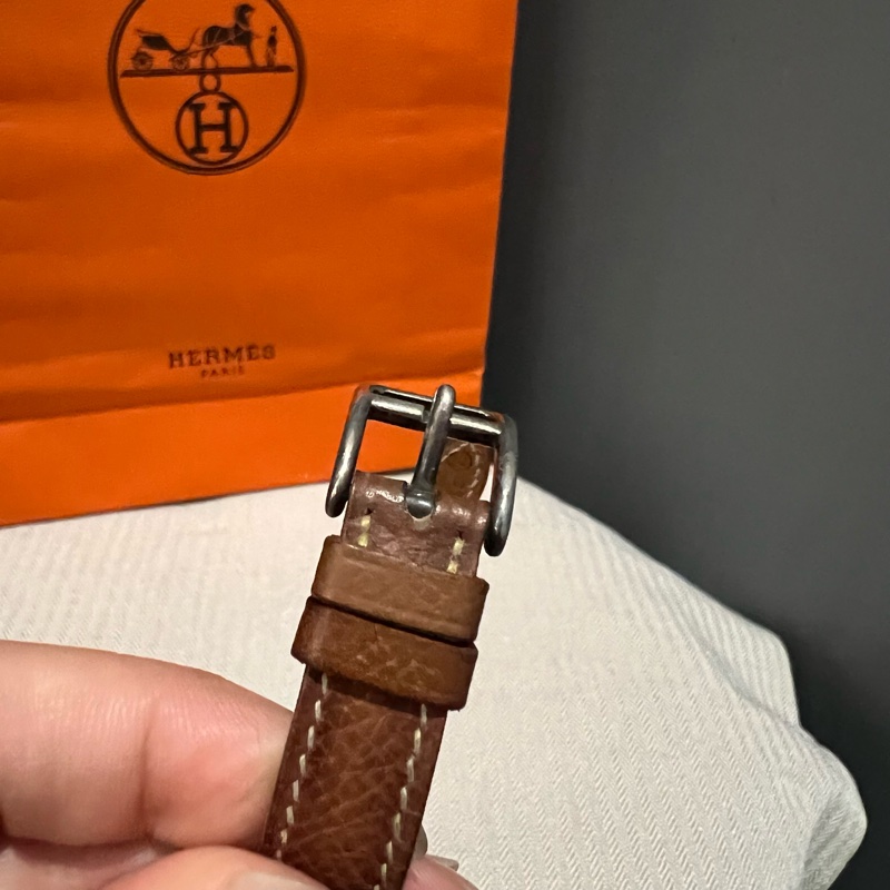 Hermes 愛馬仕 經典鎖頭KELLY凱莉錶 Gold 金棕色銀釦-7