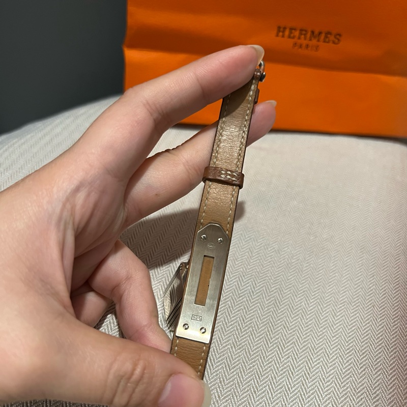 Hermes 愛馬仕 經典鎖頭KELLY凱莉錶 Gold 金棕色銀釦-9