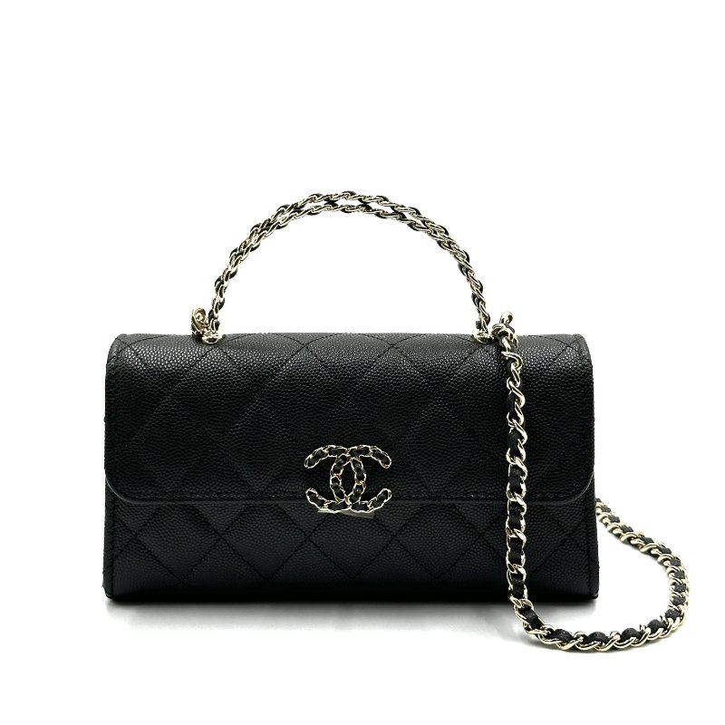 CHANEL 23P Kelly鍊條手柄斜跨包 - 黑淡金-0