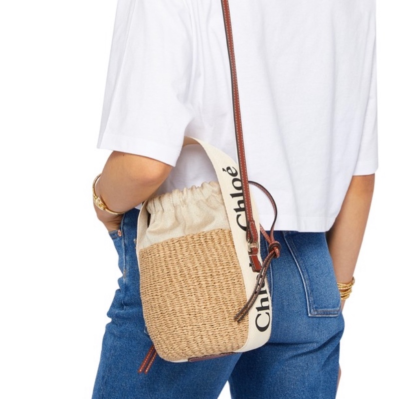 《歐洲直送》Chloe Woody小皮革邊飾拉菲草編織水桶籃子包-3