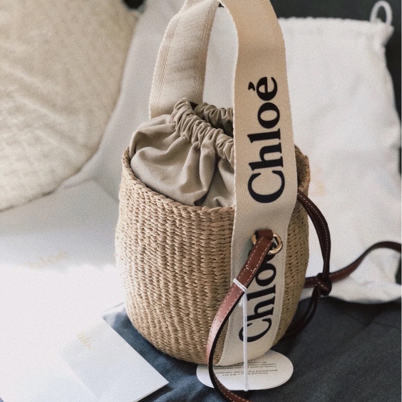 《歐洲直送》Chloe Woody小皮革邊飾拉菲草編織水桶籃子包-2
