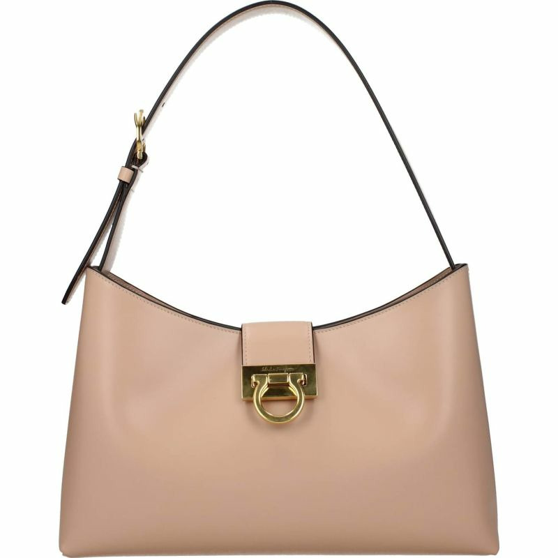 【義大利直送】全新品 Salvatore ferragamo 單肩包 trifolio 女士皮革粉紅色杏仁酒-0