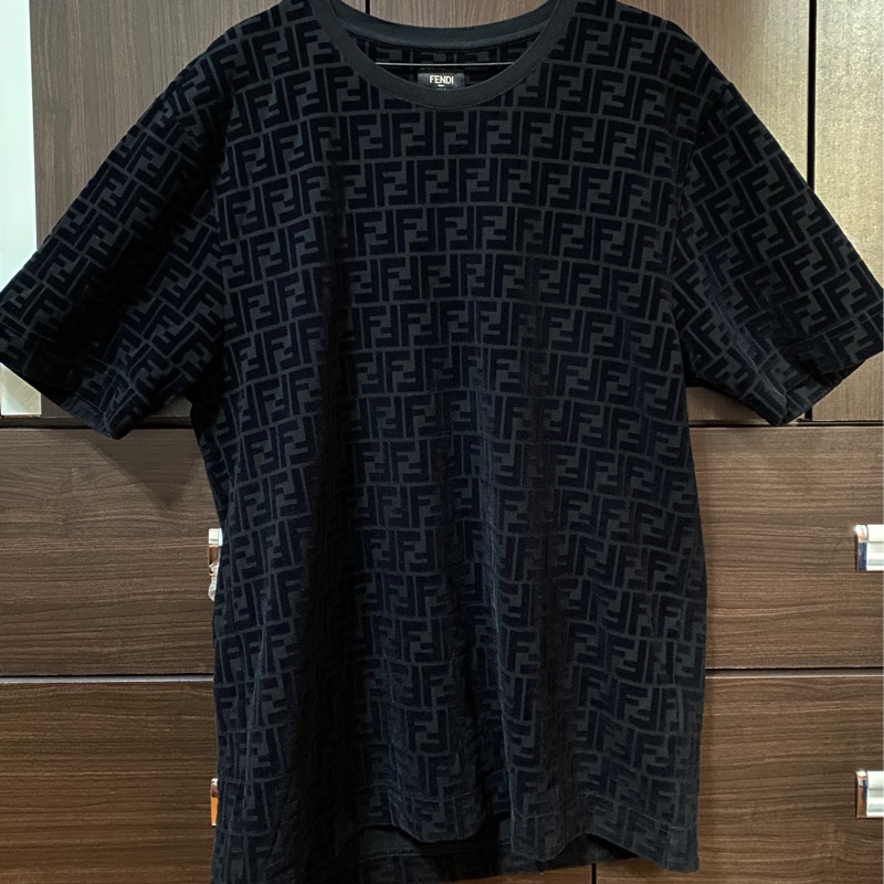 (售出)二手 FENDI 緹花 滿版logo T恤 黑色 L號-3