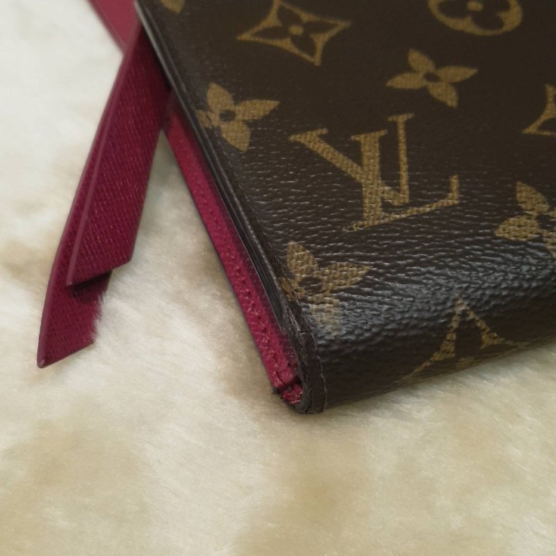 Louis Vuitton LV 老花字紋拼紅皮 雙拉鍊對開長夾/皮夾-2