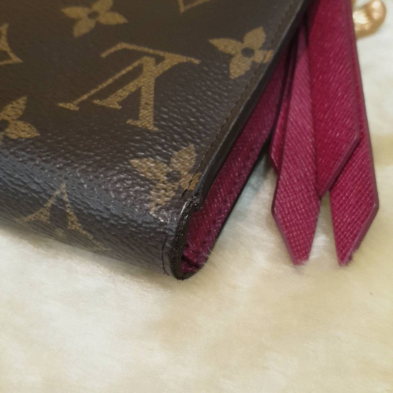 Louis Vuitton LV 老花字紋拼紅皮 雙拉鍊對開長夾/皮夾-3