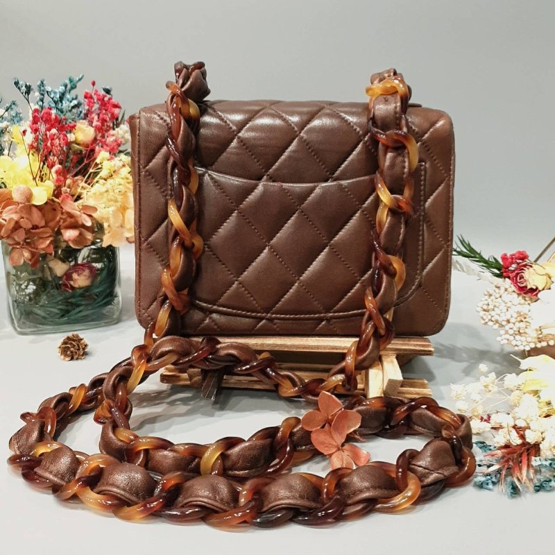 CHANEL 香奈兒 咖啡色全皮玳瑁鍊包/斜背包/肩背包-1