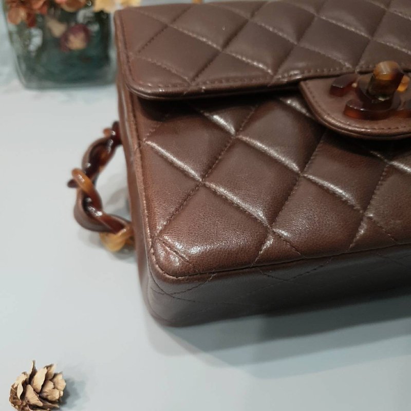 CHANEL 香奈兒 咖啡色全皮玳瑁鍊包/斜背包/肩背包-3
