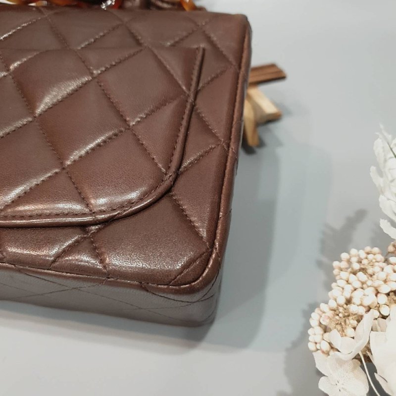 CHANEL 香奈兒 咖啡色全皮玳瑁鍊包/斜背包/肩背包-4