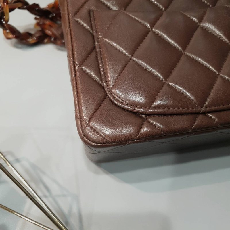 CHANEL 香奈兒 咖啡色全皮玳瑁鍊包/斜背包/肩背包-5