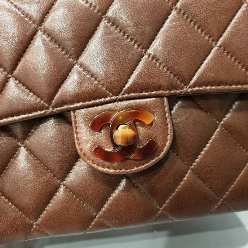 CHANEL 香奈兒 咖啡色全皮玳瑁鍊包/斜背包/肩背包-6