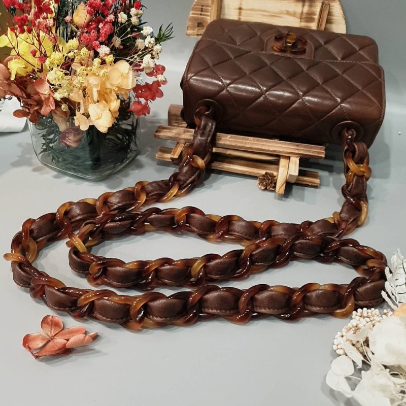 CHANEL 香奈兒 咖啡色全皮玳瑁鍊包/斜背包/肩背包-9