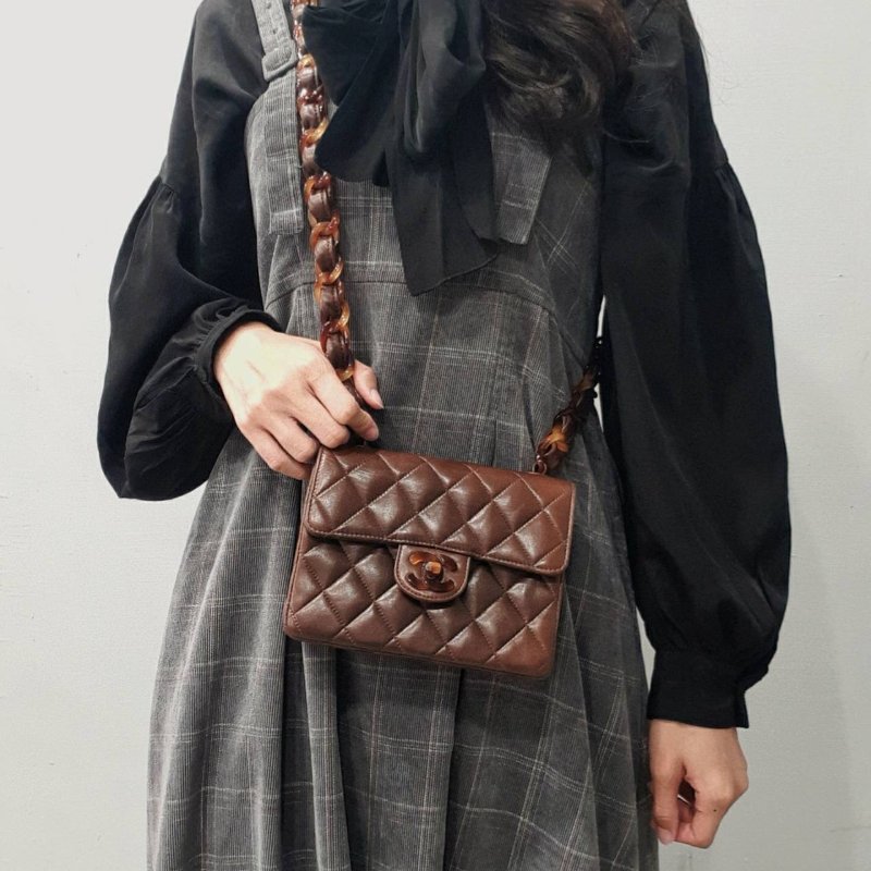 CHANEL 香奈兒 咖啡色全皮玳瑁鍊包/斜背包/肩背包-10