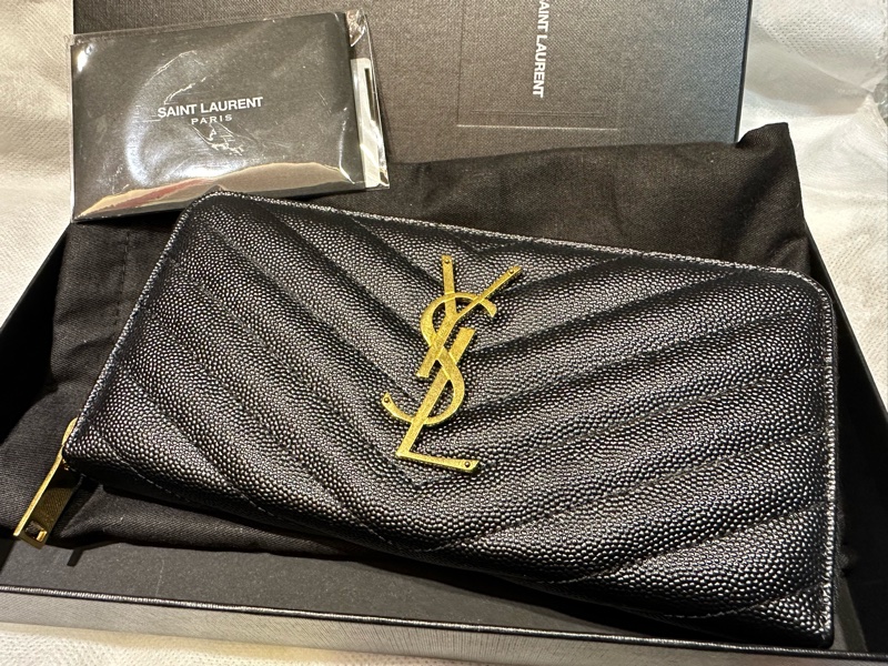 YSL 魚子 拉鍊長夾 全新-0