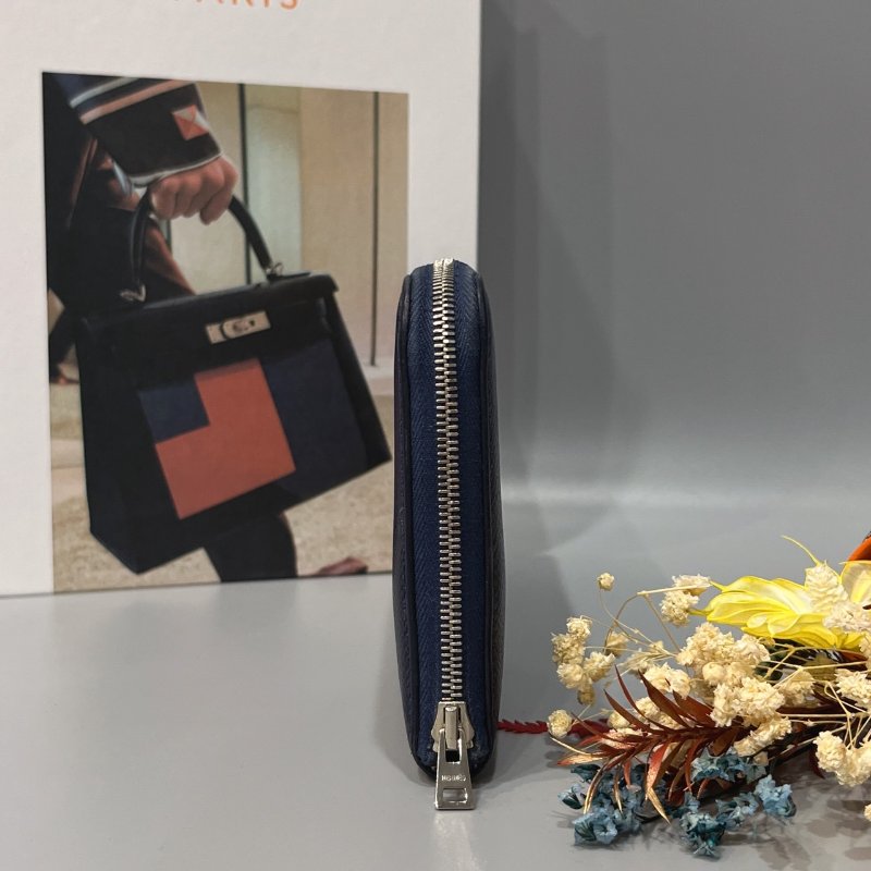 Hermes愛馬仕 深藍色 Silk in 絲巾長夾/皮夾-2