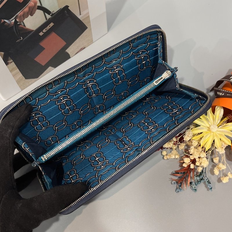 Hermes愛馬仕 深藍色 Silk in 絲巾長夾/皮夾-4