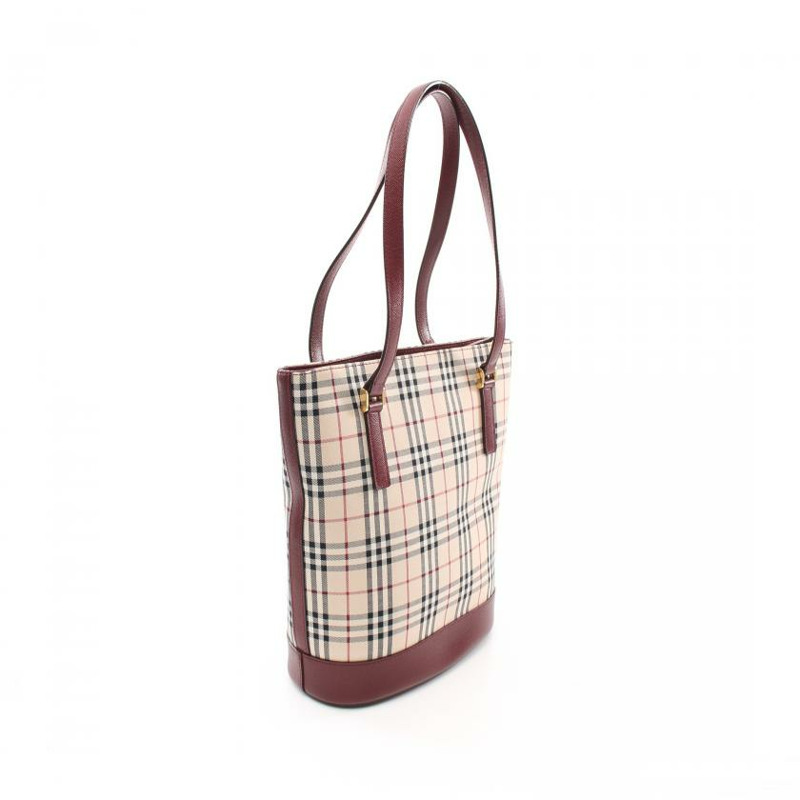 【日本直送】中古BURBERRY[AB]NOVA CHECK格紋 肩包 托特包 帆布 皮革 淺褐色 波爾多色 多色-1