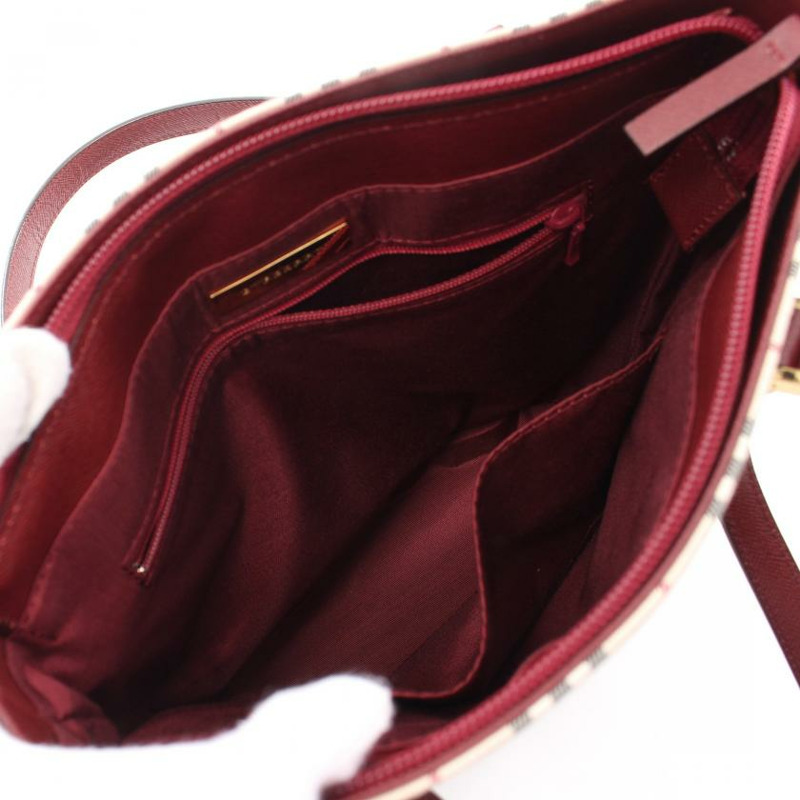 【日本直送】中古BURBERRY[AB]NOVA CHECK格紋 肩包 托特包 帆布 皮革 淺褐色 波爾多色 多色-2