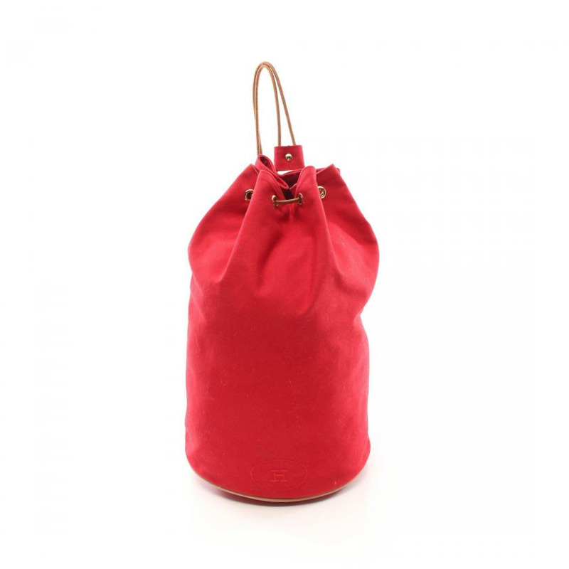 【日本直送】中古HERMES[B]Poroshon Mimir GM 肩包 帆布 皮革 紅色 棕色 黃金五金-0