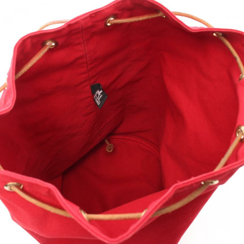 【日本直送】中古HERMES[B]Poroshon Mimir GM 肩包 帆布 皮革 紅色 棕色 黃金五金-2