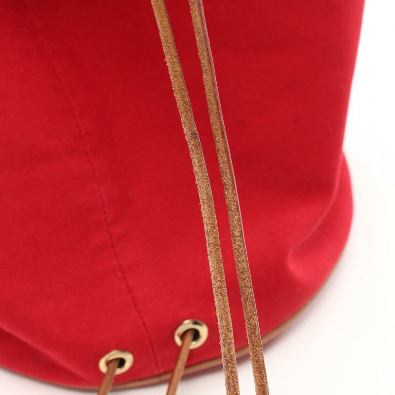 【日本直送】中古HERMES[B]Poroshon Mimir GM 肩包 帆布 皮革 紅色 棕色 黃金五金-4