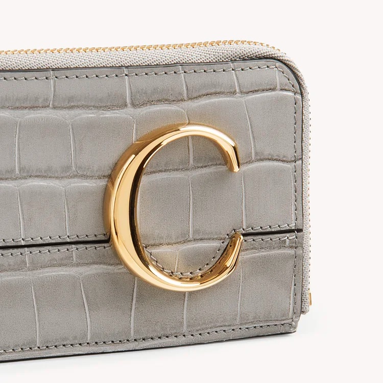 Chloe C card holders 鱷魚壓紋零錢包 卡片夾 stormy grey 大象灰 霧霾灰-0