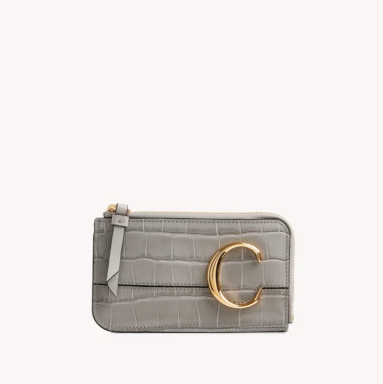 Chloe C card holders 鱷魚壓紋零錢包 卡片夾 stormy grey 大象灰 霧霾灰-2