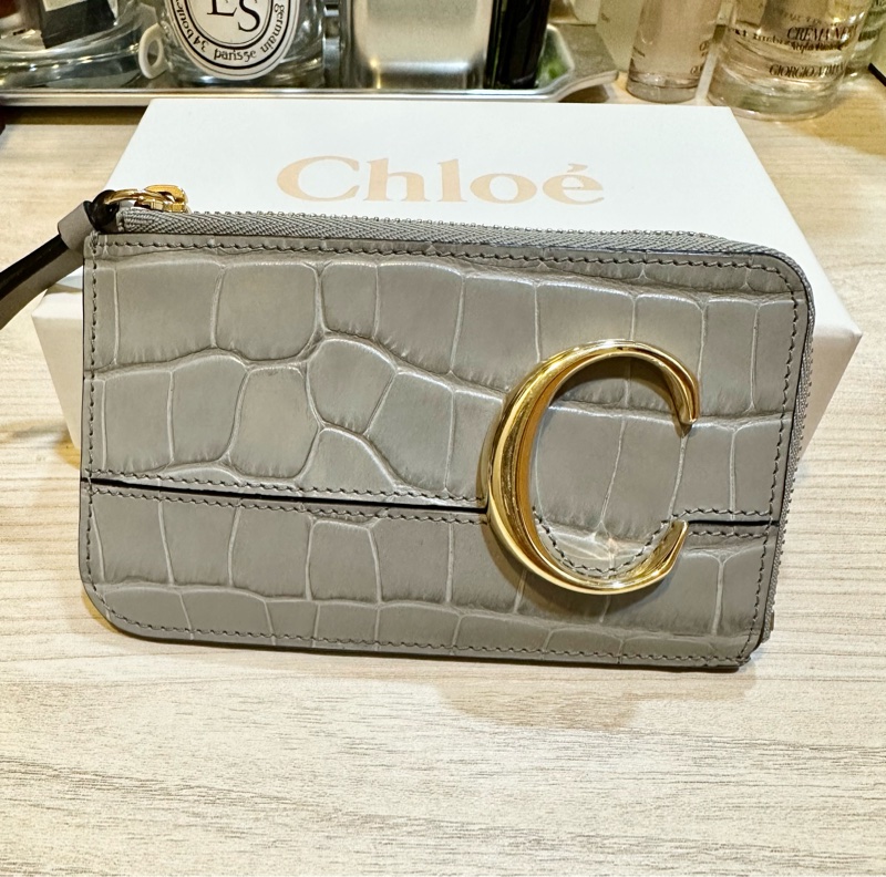 Chloe C card holders 鱷魚壓紋零錢包 卡片夾 stormy grey 大象灰 霧霾灰-3