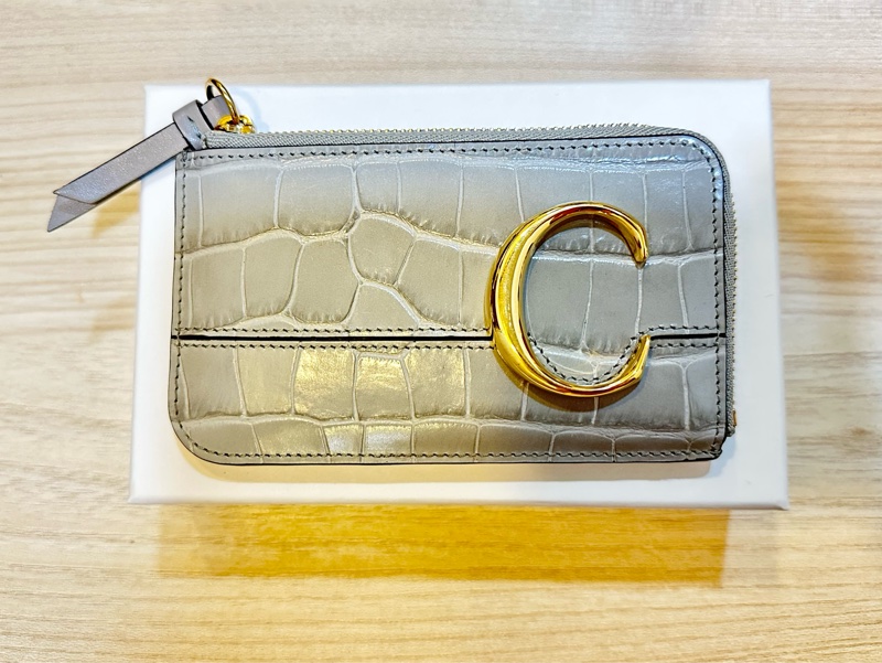 Chloe C card holders 鱷魚壓紋零錢包 卡片夾 stormy grey 大象灰 霧霾灰-4