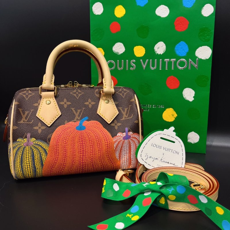 Louis Vuitton LV 老花字紋草間彌生限量款Speedy20公分晶片款手提包/斜背包-0