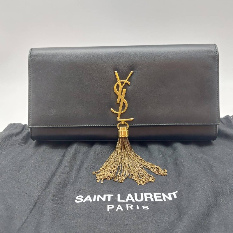 二手（有使用過痕跡）YSl 黑色牛皮晚宴手提包，
此晚宴手提包，採用吸扣開合，SAINTLAURENT PARIS標誌。
MONOGRAM SAINT LAURENT手拿袋，綴以互鎖金屬YSL標誌。-53