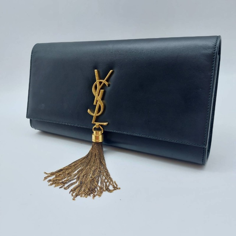 二手（有使用過痕跡）YSl 黑色牛皮晚宴手提包，
此晚宴手提包，採用吸扣開合，SAINTLAURENT PARIS標誌。
MONOGRAM SAINT LAURENT手拿袋，綴以互鎖金屬YSL標誌。-55