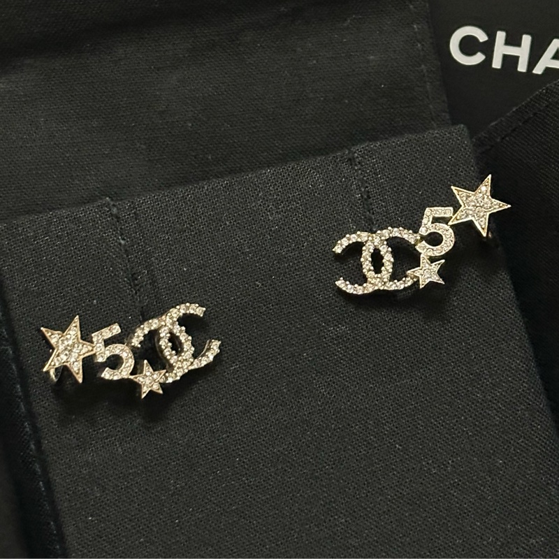 CHANEL 香奈兒 22S水鑽雙C星星五號耳環/耳針/耳釘-0