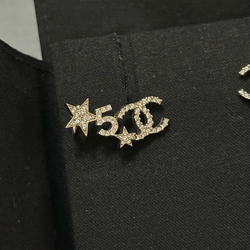 CHANEL 香奈兒 22S水鑽雙C星星五號耳環/耳針/耳釘-1