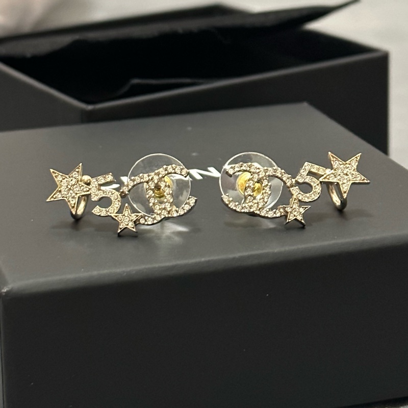 CHANEL 香奈兒 22S水鑽雙C星星五號耳環/耳針/耳釘-2