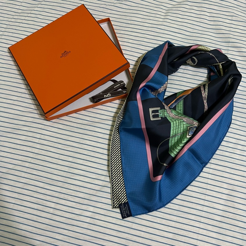 ［全新］Hermès 愛馬仕 90*90絲巾 奇珍異寶 藍色 黃色-4