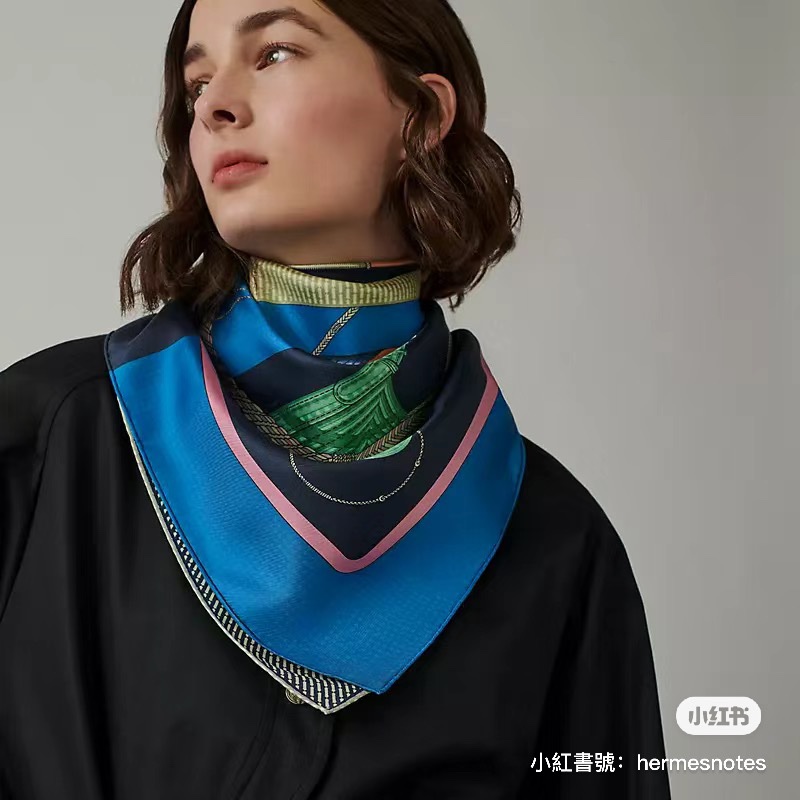 ［全新］Hermès 愛馬仕 90*90絲巾 奇珍異寶 藍色 黃色-5