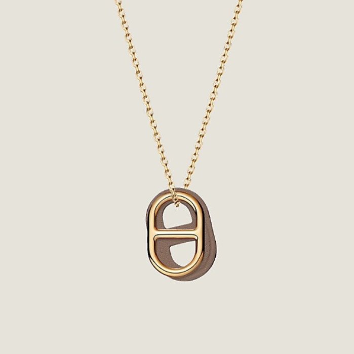 Hermes O'Maillon Pendant 豬鼻子項鍊 玫瑰金/大象灰Étoupe 全新 附購證-0