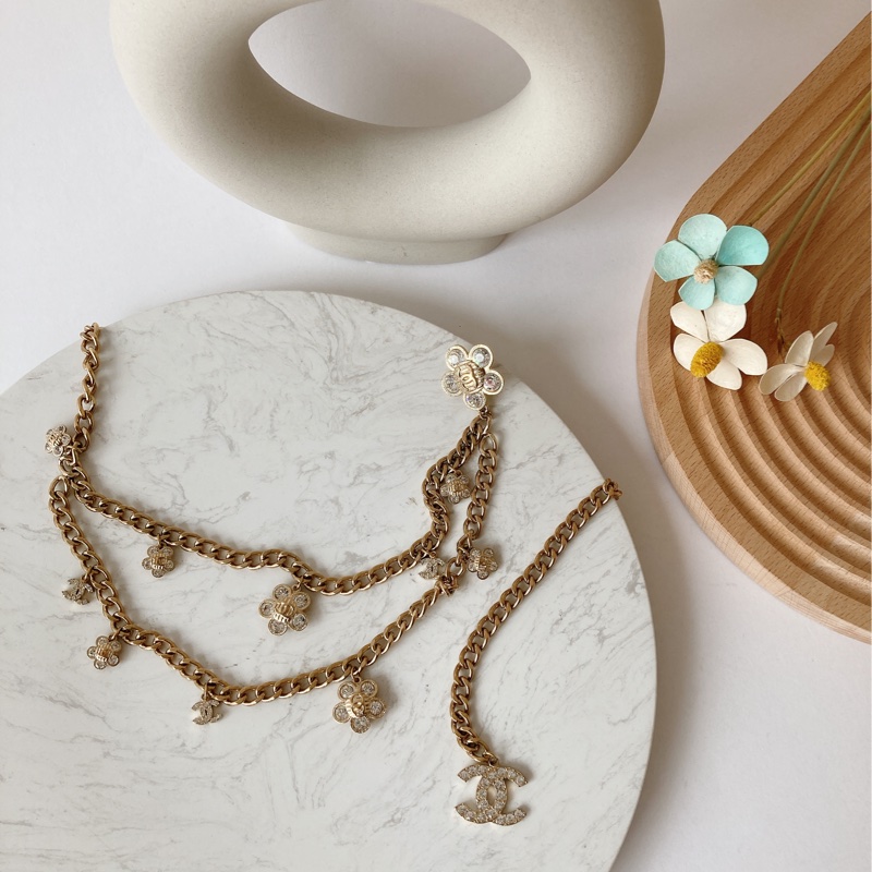 CHANEL 山茶花 雙C 水鑽 腰鏈-0