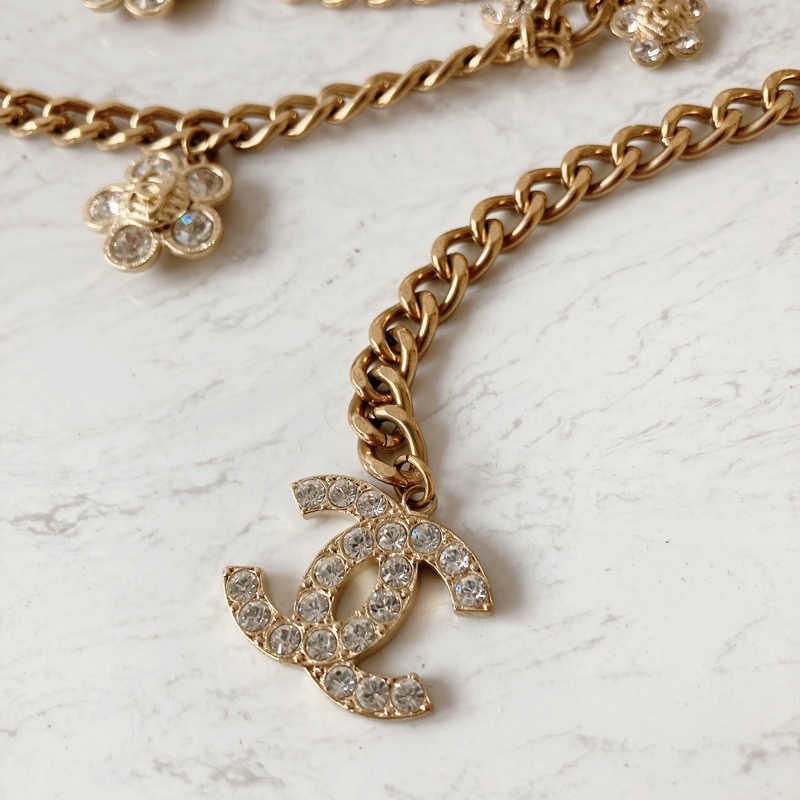 CHANEL 山茶花 雙C 水鑽 腰鏈-3