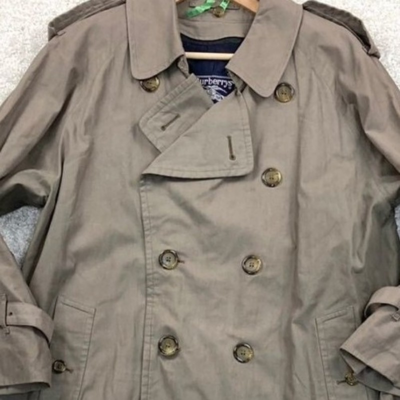 週末甜價/日本二手真品BURBERRY男士立領風衣Nova深卡其格紋XL-5