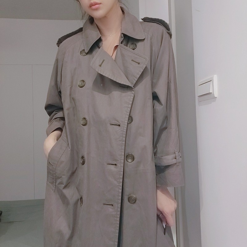 週末甜價/日本二手真品BURBERRY男士立領風衣Nova深卡其格紋XL-2