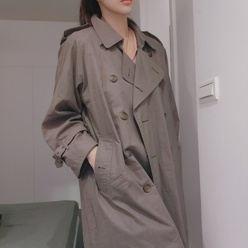 週末甜價/日本二手真品BURBERRY男士立領風衣Nova深卡其格紋XL-4