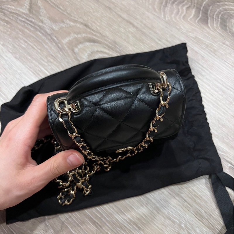 CHANEL香奈兒經典雙C LOGO 菱格紋小羊皮手提/斜背小包-10