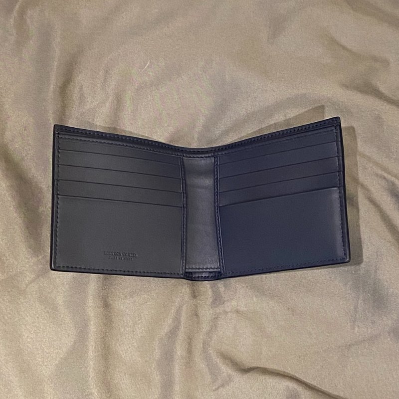Bottega Veneta BV經典編織 全真皮八卡皮夾 短夾 深藍色 全新 現貨-2
