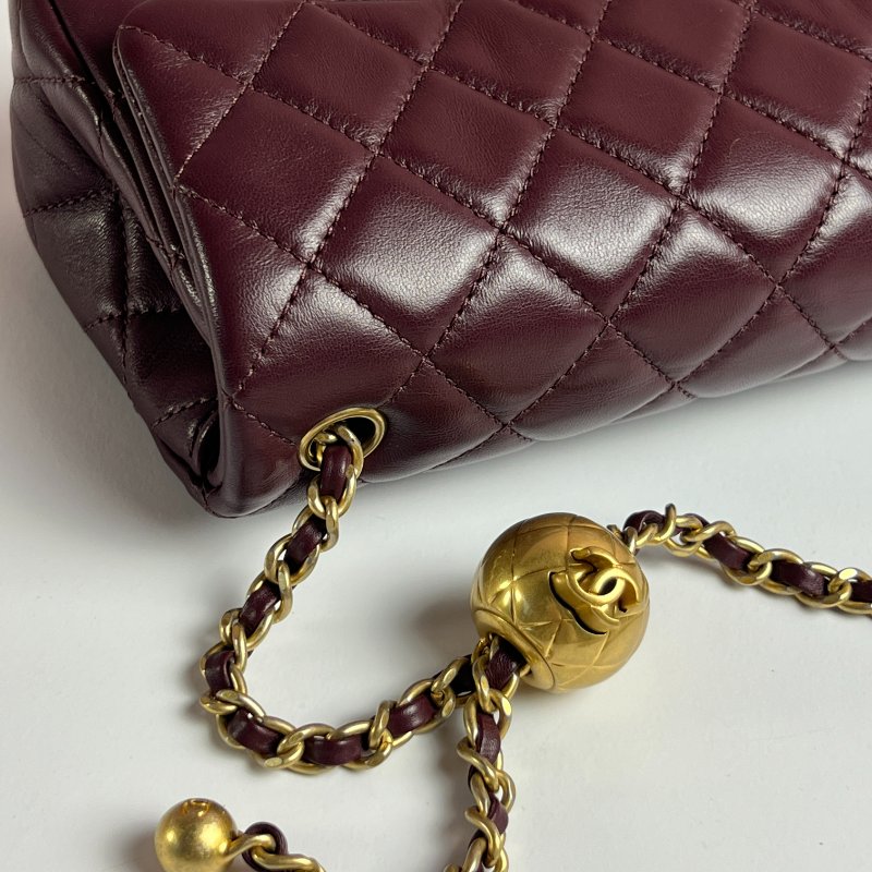 CHANEL 經典口蓋包 CF20 - 金球酒紅金-5